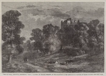 O Old Hall, Hardwick, Derbyshire, na Exposição do Instituto de Pintores em Aquarelas